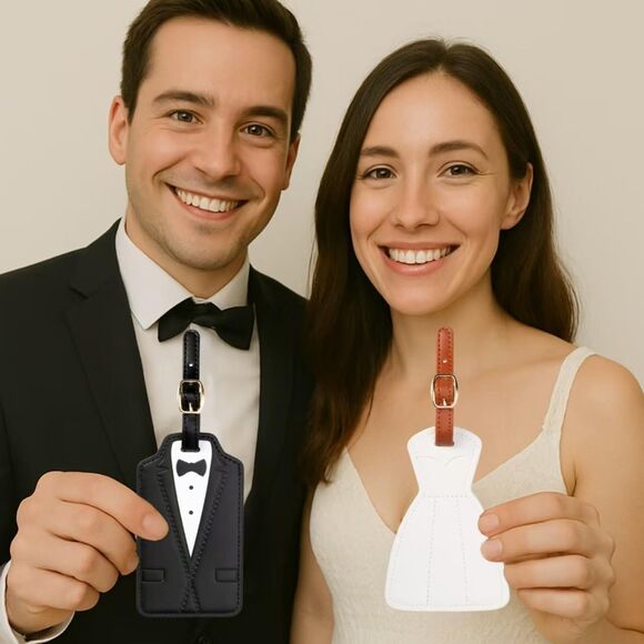 Bride & Groom Wedding Dress and Tuxedo Suitcase Tags - Picture 5 of 5